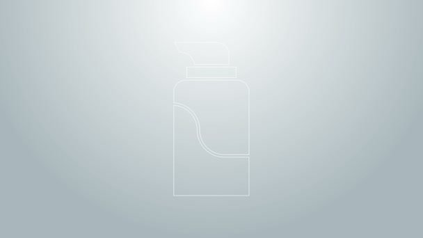 Ligne bleue icône de tube cosmétique crème ou lotion isolé sur fond gris. Produits de soin du corps pour hommes. Animation graphique de mouvement vidéo 4K — Video