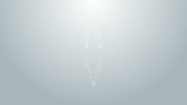 Kék vonal Szemöldök csipeszek ikon elszigetelt szürke alapon. Kozmetikai csipesz a benőtt hajhoz. 4K Videó mozgás grafikus animáció
