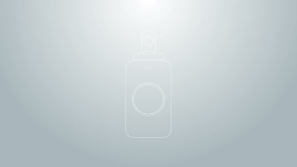 Blue line Spray puede para ambientador, spray para el cabello, desodorante, icono antitranspirante aislado sobre fondo gris. Animación gráfica de vídeo 4K — Vídeos de Stock