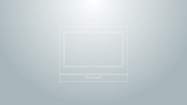 Синя лінія Макіяж порошок з дзеркальною іконою ізольовані на сірому фоні. 4K Відео рух графічна анімація — стокове відео