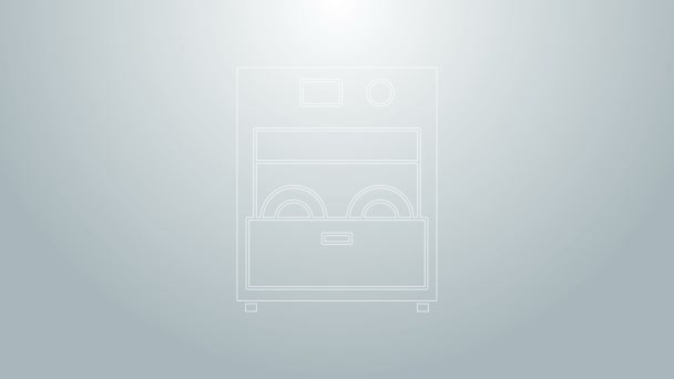 Linha azul Máquina de lavar louça cozinha ícone isolado no fundo cinza. Animação gráfica em movimento de vídeo 4K — Vídeo de Stock