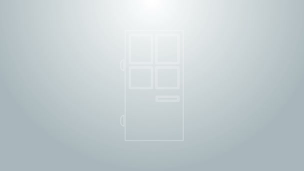 Linea blu Icona porta chiusa isolata su sfondo grigio. Animazione grafica 4K Video motion — Video Stock