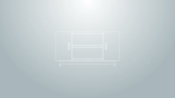 Kék vonal TV asztal stand ikon elszigetelt szürke háttér. 4K Videó mozgás grafikus animáció — Stock videók