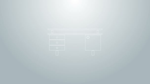 Línea azul Icono de escritorio de oficina aislado sobre fondo gris. Animación gráfica de vídeo 4K — Vídeos de Stock