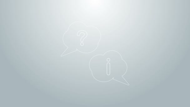 Linie albastră Bule de vorbire cu pictograma Întrebare și exclamare izolată pe fundal gri. Semn FAQ. Copiați fișierele, bule de vorbire chat și diagramă. 4K Animație grafică în mișcare video — Videoclip de stoc