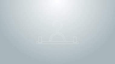 Mavi çizgi elbise askısı ikonu gri arka planda izole edildi. Vestiyer ikonu. Kıyafet servis sembolü. Çamaşır askı tabelası. 4K Video hareketli grafik canlandırması