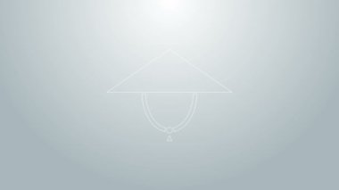 Mavi çizgi Asya konik şapka simgesi gri arkaplanda izole edildi. Çin konik hasır şapkası. 4K Video hareketli grafik canlandırması