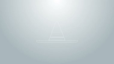 Mavi çizgi bahçıvanı, çiftçi ya da tarım işçisi şapkası ikonu gri arka planda izole edilmiş. 4K Video hareketli grafik canlandırması