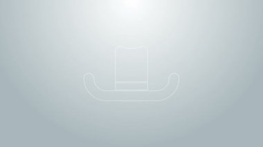 Gri arkaplanda şerit simgesi olan mavi çizgi adamı şapkası. 4K Video hareketli grafik canlandırması