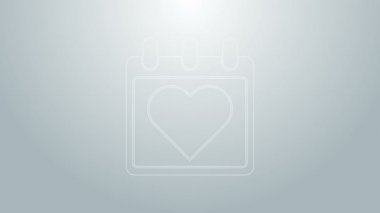Gri arkaplanda kalp ikonu olan mavi çizgili takvim. Sevgililer Günü. Aşk sembolü. 14 Şubat. 4K Video hareketli grafik canlandırması