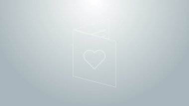 Mavi çizgi Sevgililer Günü broşüründe gri arka planda kalp ikonu var. Kutlama için davetiye ya da tebrik kartı şablonu. 4K Video hareketli grafik canlandırması