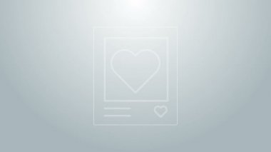 Mavi çizgi boş fotoğraf çerçeveleri ve gri arkaplanda izole edilmiş kalp simgeleri. Sevgililer Günü sembolü. 4K Video hareketli grafik canlandırması