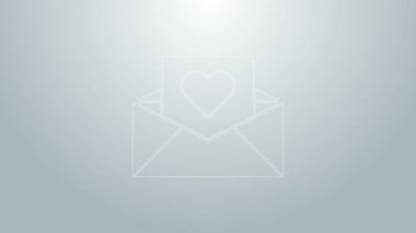 Sevgililer Günü kalp ikonunun gri arkaplanda izole edildiği mavi çizgi. Mesaj aşkım. Aşk ve romantizm mektubu. 4K Video hareketli grafik canlandırması