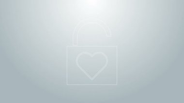 Mavi çizgi Kilit ve kalp simgesi gri arkaplanda izole edildi. Kilitli Kalp. Aşk sembolü ve anahtar deliği işareti. Sevgililer Günü sembolü. 4K Video hareketli grafik canlandırması