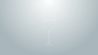 Mavi çizgi şarap cam ikonu gri arkaplanda izole edilmiş. Şarap kadehi ikonu. Kadeh işareti. Cam levhası. 4K Video hareketli grafik canlandırması