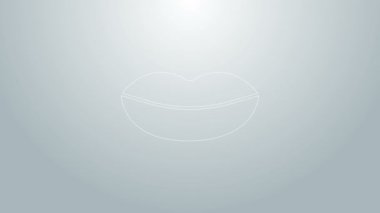 Mavi çizgi gülen dudaklar gri arkaplanda izole edilmiş. Gülümse. 4K Video hareketli grafik canlandırması