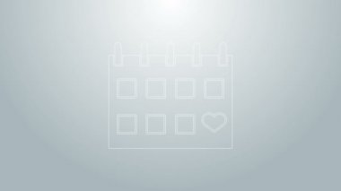 Gri arkaplanda kalp ikonu olan mavi çizgili takvim. Sevgililer Günü. Aşk sembolü. 14 Şubat. 4K Video hareketli grafik canlandırması