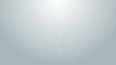 Mavi çizgi Balon, kalp şeklinde, kurdele simgesi gri arkaplanda izole edilmiş. Sevgililer Günü sembolü. 4K Video hareketli grafik canlandırması