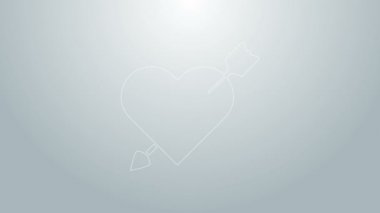 Gri arkaplanda kalp ve ok simgesi olan mavi çizgi Amour sembolü. Aşk işareti. Sevgililer Günü sembolü. 4K Video hareketli grafik canlandırması