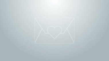 Sevgililer Günü kalp ikonunun gri arkaplanda izole edildiği mavi çizgi. Mesaj aşkım. Aşk ve romantizm mektubu. 4K Video hareketli grafik canlandırması
