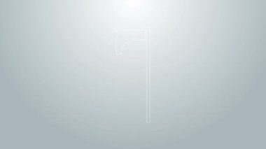 Mavi çizgi Ortaçağ balta simgesi gri arka planda izole edildi. Savaş baltası, cellat baltası. Ortaçağ silahı. 4K Video hareketli grafik canlandırması