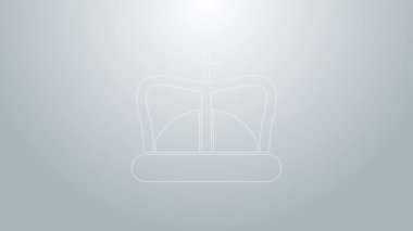 Mavi çizgi King Crown simgesi gri arkaplanda izole edildi. 4K Video hareketli grafik canlandırması