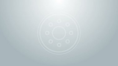 Mavi çizgi yuvarlak tahta kalkan ikonu gri arkaplanda izole edilmiş. Güvenlik, güvenlik, koruma, mahremiyet, koruma kavramı. 4K Video hareketli grafik canlandırması