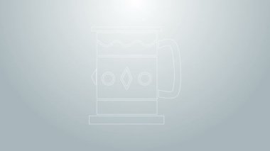 Mavi çizgi tahta sabıka simgesi gri arkaplanda izole edildi. 4K Video hareketli grafik canlandırması