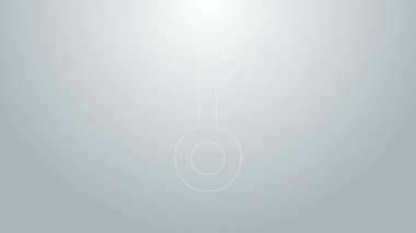 Mavi çizgi Eski anahtar simgesi gri arkaplanda izole edildi. 4K Video hareketli grafik canlandırması