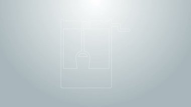 Mavi çizgi. Gri arka planda bir kova ve içme suyu ikonu var. 4K Video hareketli grafik canlandırması