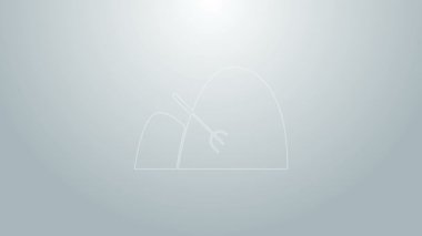 Mavi çizgi saman ve tırmık ikonu Bale gri arka planda izole. 4K Video hareketli grafik canlandırması