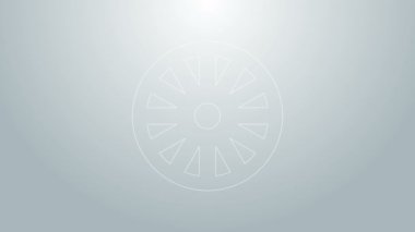 Mavi çizgi Gri arka planda eski ahşap tekerlek simgesi izole edildi. 4K Video hareketli grafik canlandırması