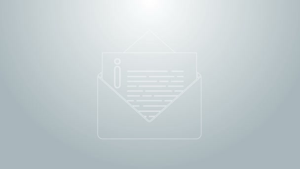 Mavi çizgi Zarf simgesi gri arkaplanda izole edildi. E- posta mektup sembolü. 4K Video hareketli grafik canlandırması — Stok video