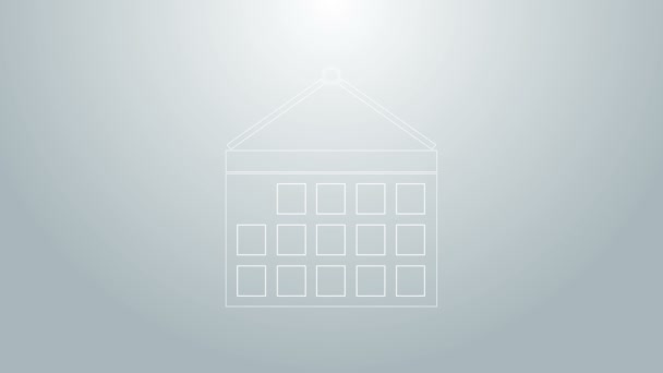 Blå linje Kalender ikon isolerad på grå bakgrund. Händelse påminnelse symbol. 4K Video motion grafisk animation — Stockvideo