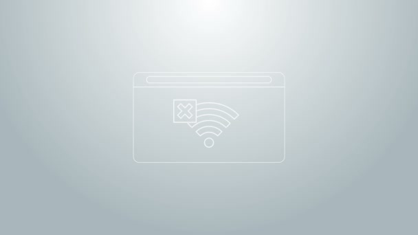 Blå linje Ingen Internet-anslutning ikon isolerad på grå bakgrund. Inget trådlöst wifi eller tecken på fjärråtkomst till internet. 4K Video motion grafisk animation — Stockvideo