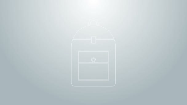Icono de la mochila de línea azul aislado sobre fondo gris. Animación gráfica de vídeo 4K — Vídeos de Stock