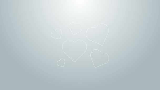 Blue line Heart icon isolated on grey background. Romantic symbol linked, join, passion and wedding. Valentine day symbol. 4K Video motion graphic animation — Stock Video