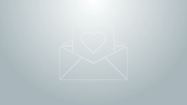 Niebieska linia Koperta z ikoną walentynkowego serca odizolowana na szarym tle. Wiadomość miłość. List o miłości i romansie. 4K Animacja graficzna ruchu wideo — Wideo stockowe