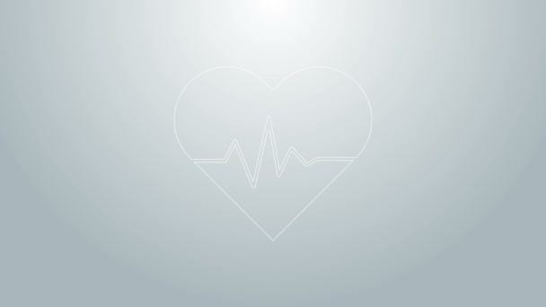 在灰色背景下孤立的蓝线心率图标。心跳的迹象。心脏脉搏图标。心电图图标。4K视频运动图形动画 — 图库视频影像