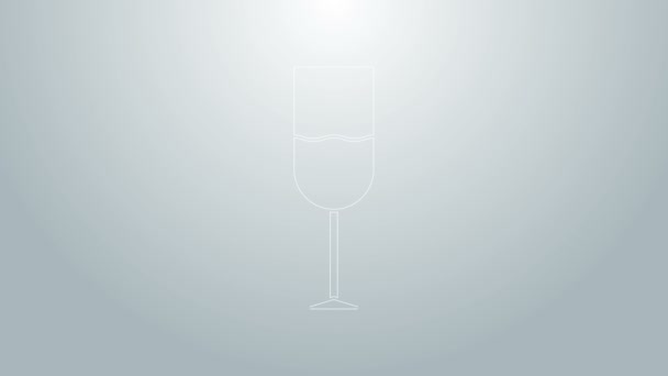 Mavi çizgi şarap cam ikonu gri arkaplanda izole edilmiş. Şarap kadehi ikonu. Kadeh işareti. Cam levhası. 4K Video hareketli grafik canlandırması — Stok video