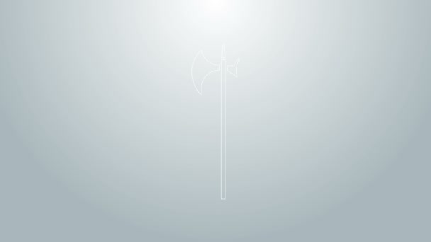 Modrá čára Středověké halapartny ikona izolované na šedém pozadí. Středověká zbraň. Grafická animace pohybu videa 4K — Stock video