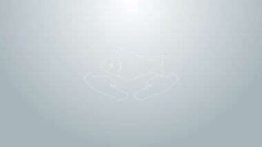 Mavi çizgili balık bakım ikonu gri arka planda izole edildi. 4K Video hareketli grafik canlandırması