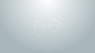 Mavi çizgi. Okyanus ikonunun kirliliği sorunu gri arka planda izole edilmiş. Çöpler, plastikler, denizdeki poşetler. 4K Video hareketli grafik canlandırması