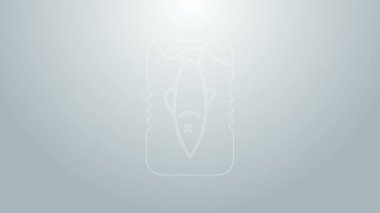 Mavi çizgi, gri arkaplanda izole edilmiş okyanus plastik kirliliği ikonunu durdur. Çevre koruma kavramı. Balıklar plastiğe hayır der. 4K Video hareketli grafik canlandırması