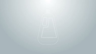 Blue line Plastic bottle for liquid laundry detergent, bleach, dishwashing liquid icon isolated on grey background. 4K Video motion graphic animation