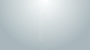 Mavi çizgi, gri arka planda izole edilmiş plastik saman simgesi içmek. 4K Video hareketli grafik canlandırması