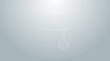 Mavi çizgi elektrik karıştırıcı simgesi gri arkaplanda izole edildi. Mutfak blenderi. 4K Video hareketli grafik canlandırması