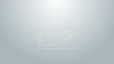 Mavi çizgi elektrik karıştırıcı simgesi gri arkaplanda izole edildi. Mutfak blenderi. 4K Video hareketli grafik canlandırması