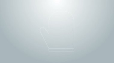 Mavi çizgili fırın eldiveni simgesi gri arkaplanda izole edilmiş. Mutfak tutacağı işareti. Yemek eldiveni. 4K Video hareketli grafik canlandırması