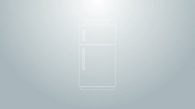 Mavi çizgi buzdolabı simgesi gri arkaplanda izole edildi. Buzdolabı buzdolabı. Ev aletleri ve aletler. 4K Video hareketli grafik canlandırması